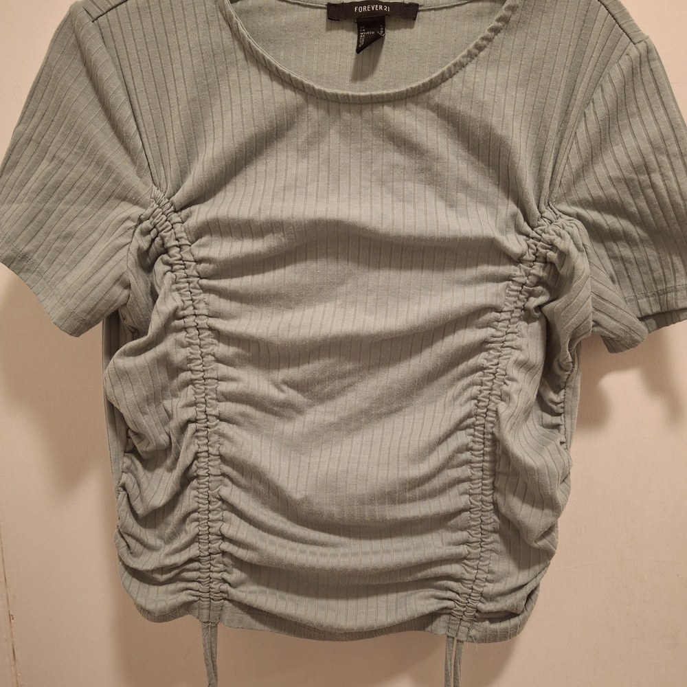 Forever 21 Light Green Ruched Short Sleeve Tee